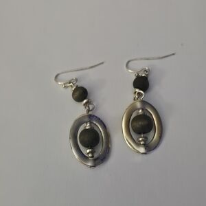 Vintage Sarah Coventry Silver Tone & Black Stone Drop Earrings